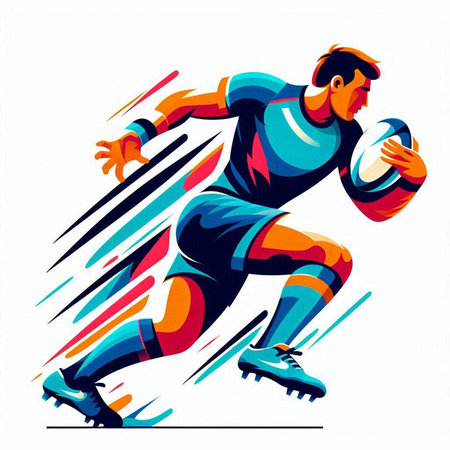 Rugby player with ball. Vector illustration of a rugby player.のイラスト素材