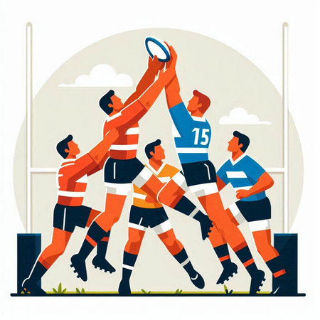Rugby players in action. Vector illustration in flat style.のイラスト素材