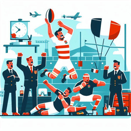 Cartoon illustration of rugby players. Vector illustration of sport team.のイラスト素材