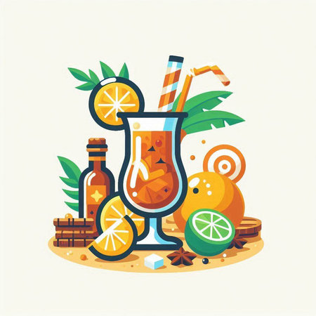 Cocktail with orange and lime. Flat style vector illustration.のイラスト素材