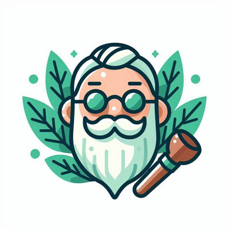 Old man with beard and mustache. Vector illustration in cartoon style.のイラスト素材