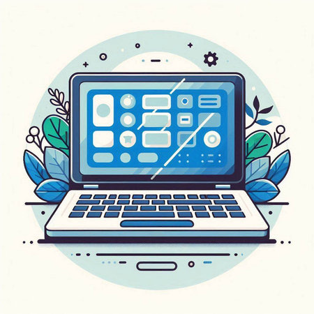Laptop with application interface on screen. Modern flat vector illustration.のイラスト素材