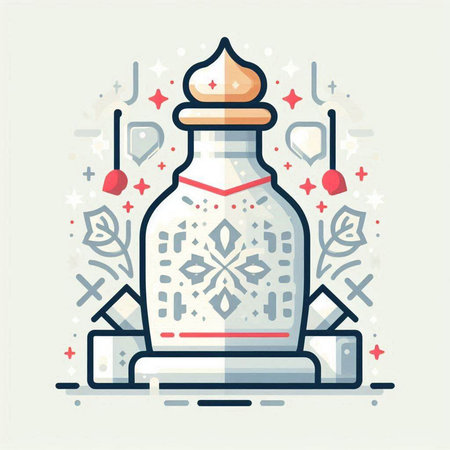 Magic potion in a glass bottle. Vector flat illustration. Line art style.のイラスト素材