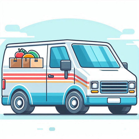 Illustration of a Delivery Van with Groceries in the Frontのイラスト素材