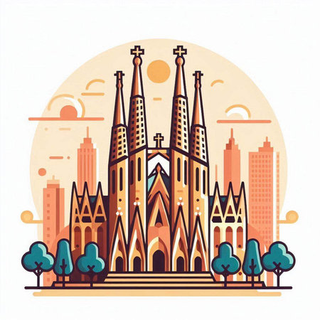 Church of the Sacred Heart of Jesus in Barcelona. Vector illustration.のイラスト素材