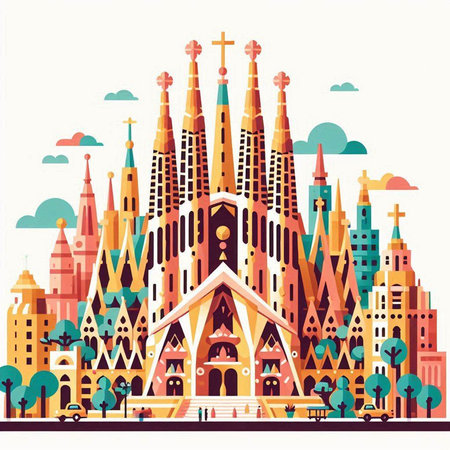 Church of the Immaculate Conception. Vector illustration in flat styleのイラスト素材