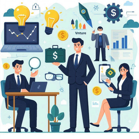 Businessman and businesswoman working at office. Vector flat cartoon illustrationのイラスト素材