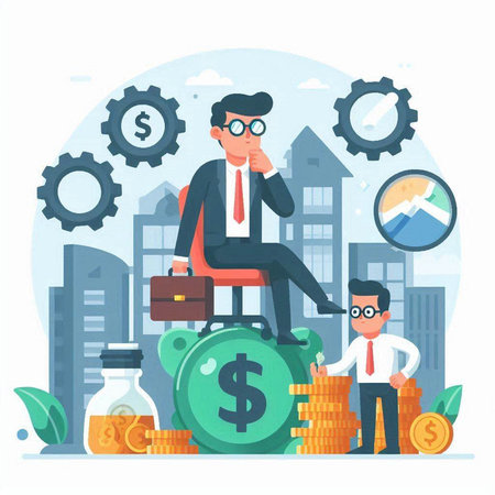 Businessman with money. Flat vector illustration. Successful business concept.のイラスト素材