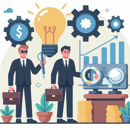 Business people working together. Vector illustration in flat style. Businessman and businesswoman working together in office.のイラスト素材