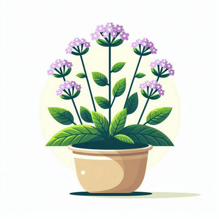 Flowerpot with purple flowers. Vector illustration in flat style.のイラスト素材
