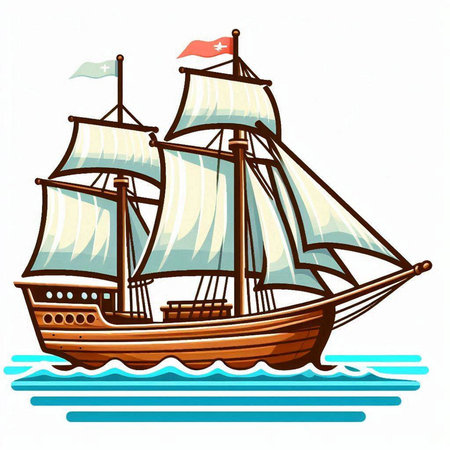 Sailing ship with flag of Vietnam. Vector illustration on white background.のイラスト素材