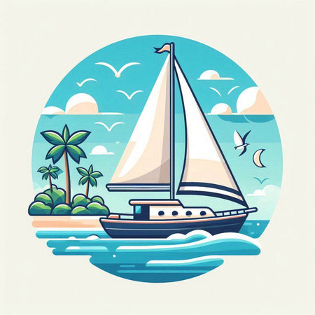 Sailboat on the sea. Vector illustration in retro style.のイラスト素材