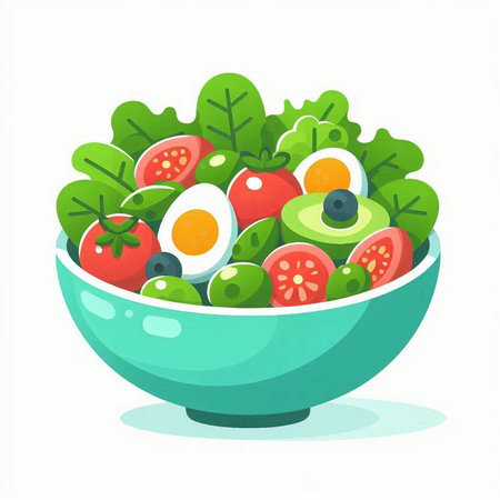 Salad in a bowl. Vector illustration isolated on white background.のイラスト素材
