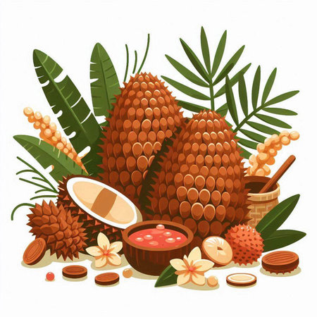 Fruits of the tropical forest. Vector illustration in cartoon style.のイラスト素材