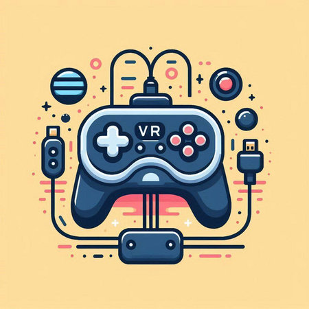 Gamepad with video game elements. Modern thin line style vector illustration.のイラスト素材