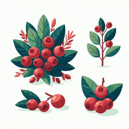 Set of berries with leaves and berries. Vector illustration in cartoon style.のイラスト素材