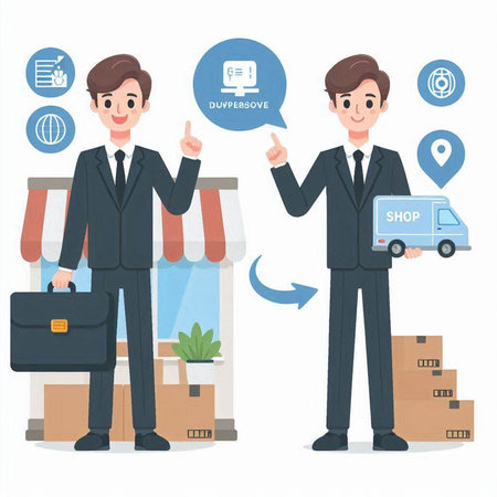 Businessman and online shopping. Vector illustration in a flat style.のイラスト素材