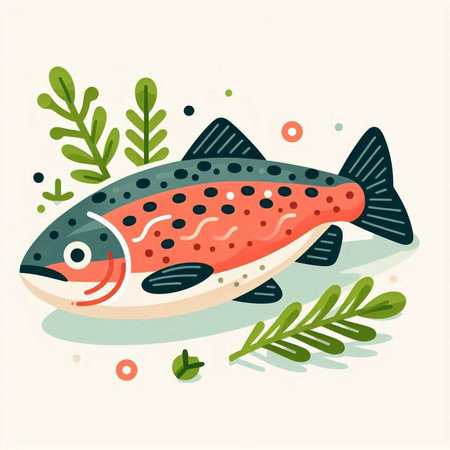Illustration of a fresh salmon in a flat style. Vector illustration.のイラスト素材