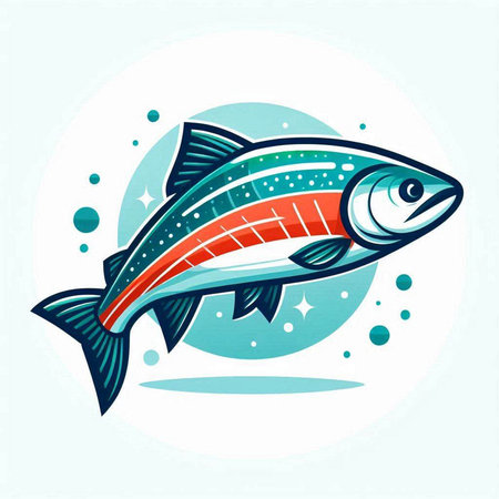Illustration of a salmon fish on a white background, vector illustrationのイラスト素材