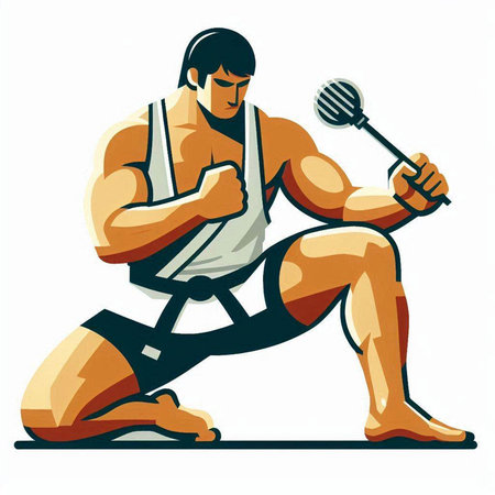 Athletic man with a microphone in his hand. Vector illustrationのイラスト素材