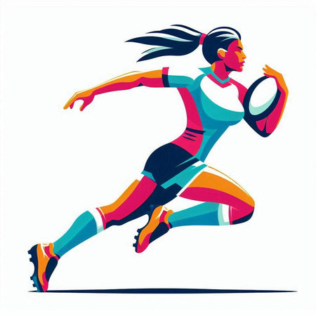 Running woman. Sportswoman with a rugby ball. Vector illustrationのイラスト素材