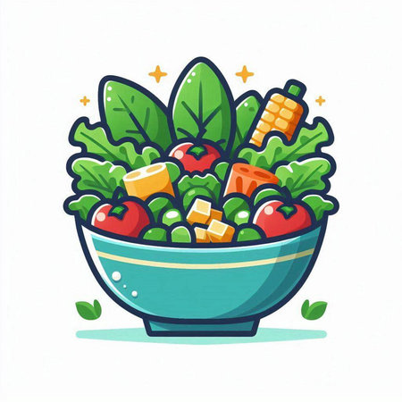 Vegetable salad in a bowl. Hand drawn vector illustration.のイラスト素材