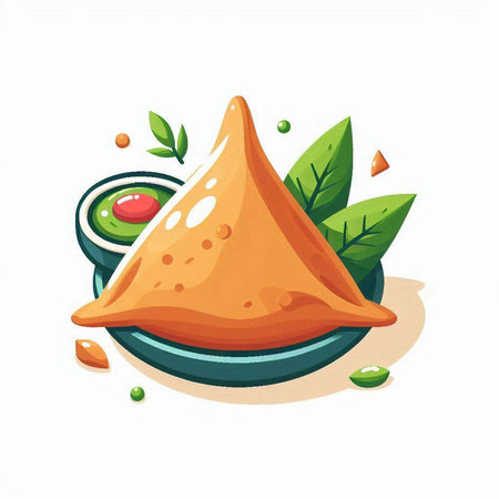 Vector illustration of fried samosas. Traditional indian food.のイラスト素材