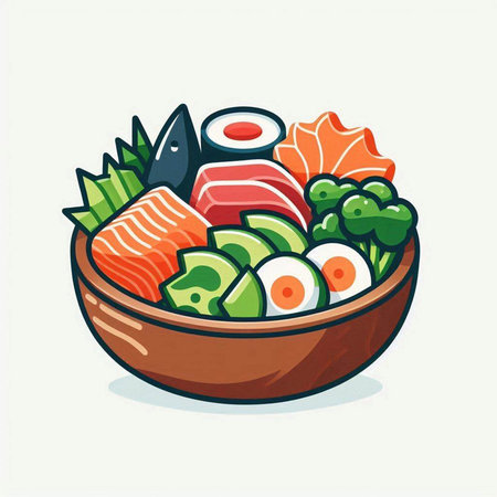 Sashimi japanese food in bowl. Vector illustration.のイラスト素材