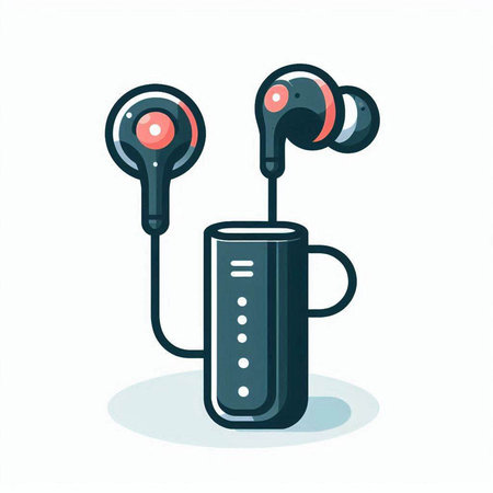 Music player with headphones. Vector illustration in doodle style.のイラスト素材