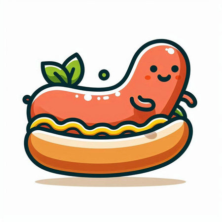 Hot dog cartoon vector illustration. Fast food icon isolated on white background.のイラスト素材