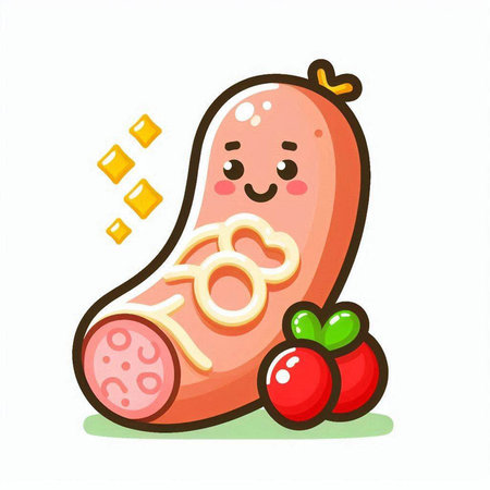 Sausage character. Cute cartoon sausage. Vector illustration.のイラスト素材