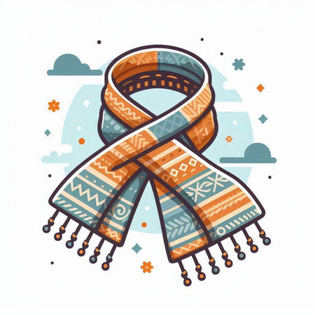 Vector hand drawn illustration of colorful scarf. Isolated on white background.のイラスト素材