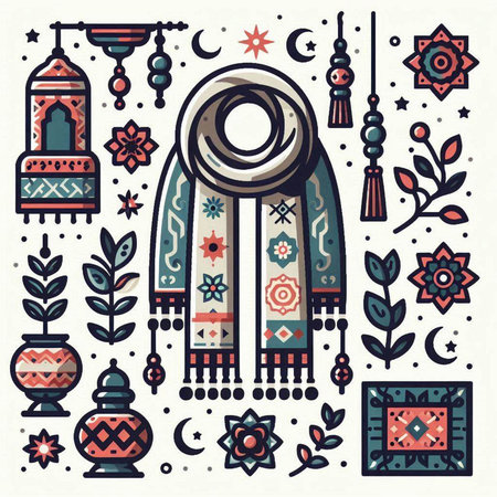 Vector set of decorative elements in ethnic style. Hand drawn illustration.のイラスト素材