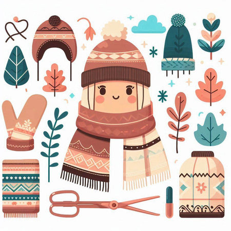 Cute cartoon winter elements. Vector illustration in a flat style.のイラスト素材