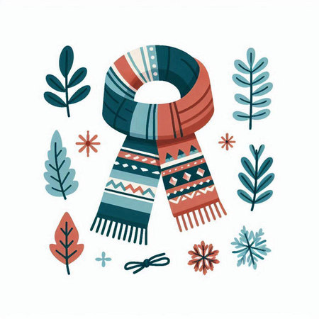 Hand drawn vector illustration of a winter scarf and shawl.のイラスト素材