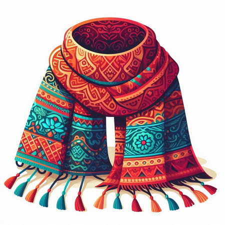 Colorful scarves with ethnic ornaments. Vector illustration.のイラスト素材