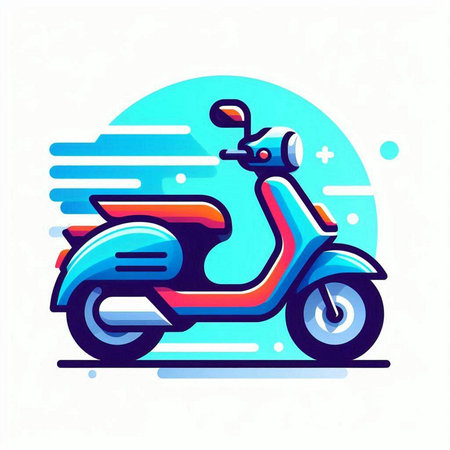 Colorful scooter icon. Vector illustration in flat linear style.のイラスト素材