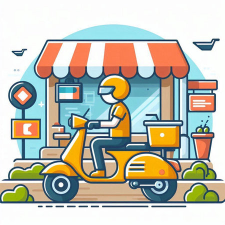 Food delivery service. Fast food restaurant, cafe, cafe. Vector illustration.のイラスト素材