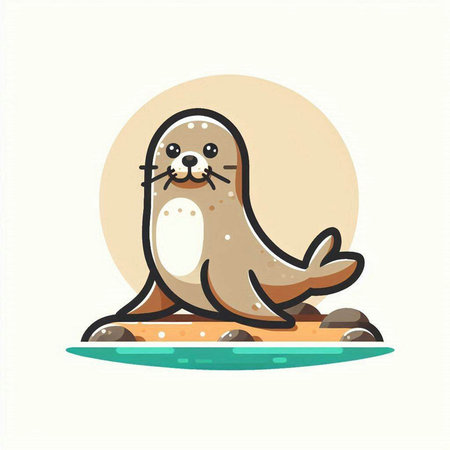 Cute seal on the beach. Vector illustration in cartoon style.のイラスト素材