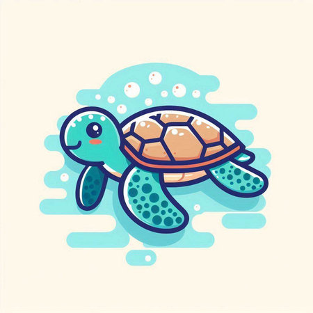 Cute cartoon sea turtle. Vector illustration in flat cartoon style.のイラスト素材