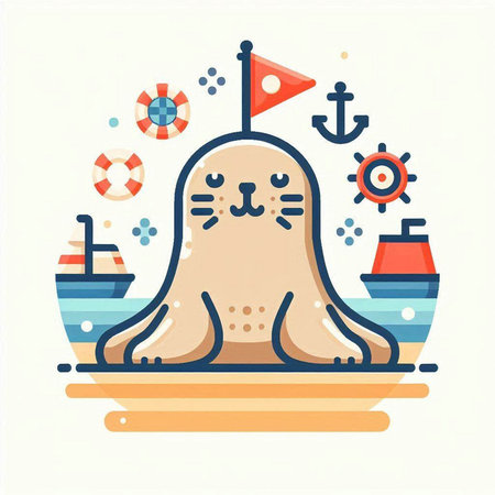Sea animal. Vector illustration in flat linear style on white background.のイラスト素材