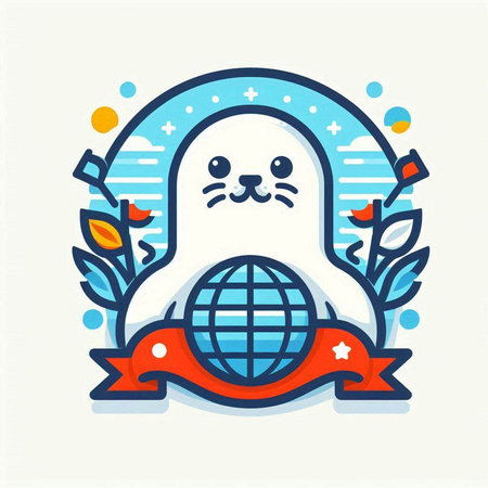 Cute seal with a globe and a ribbon. Vector illustration.のイラスト素材
