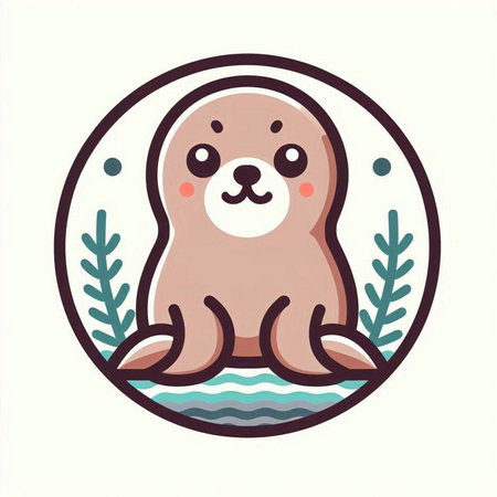 Cute seal in circle. Vector illustration in a flat style.のイラスト素材
