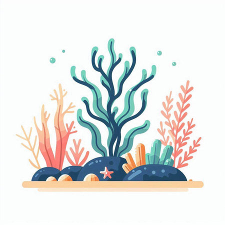 Coral reef. Underwater world. Vector illustration in cartoon styleのイラスト素材