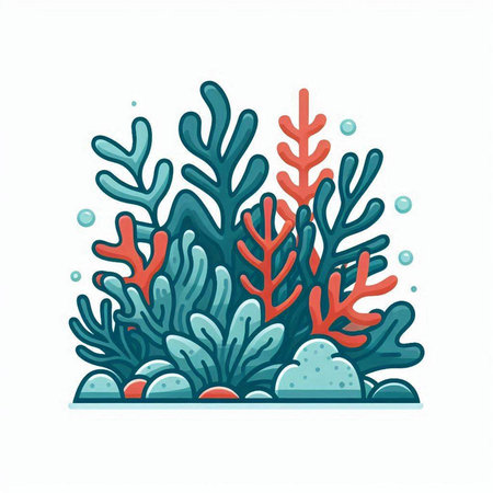 Coral reef. Colorful cartoon vector illustration. Isolated on white background.のイラスト素材