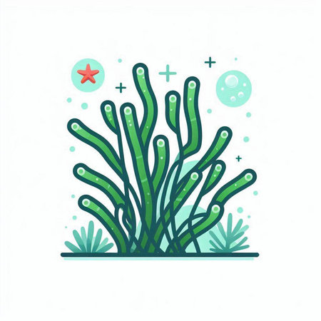 Coral, seaweed and starfish vector illustration. Underwater life.のイラスト素材