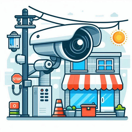Vector illustration of CCTV security camera on the street. Flat design.のイラスト素材