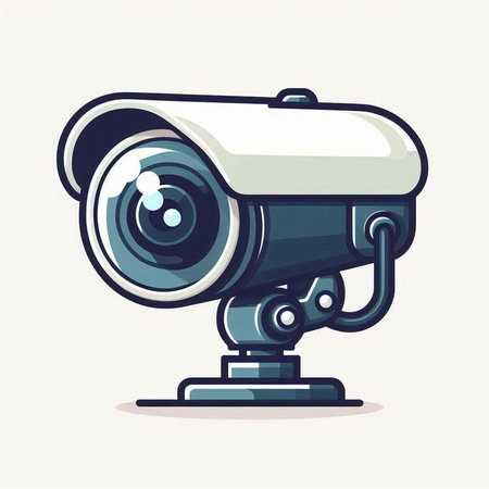 Vector illustration of a video surveillance camera on white background. Flat style.のイラスト素材