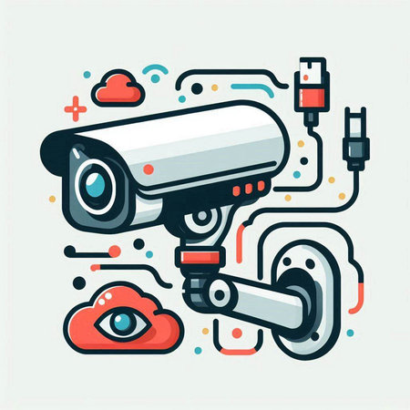 Surveillance camera icon. Vector illustration in a flat style.のイラスト素材