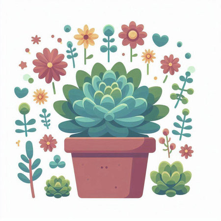 Cute succulent plant in pot. Hand drawn vector illustration.のイラスト素材